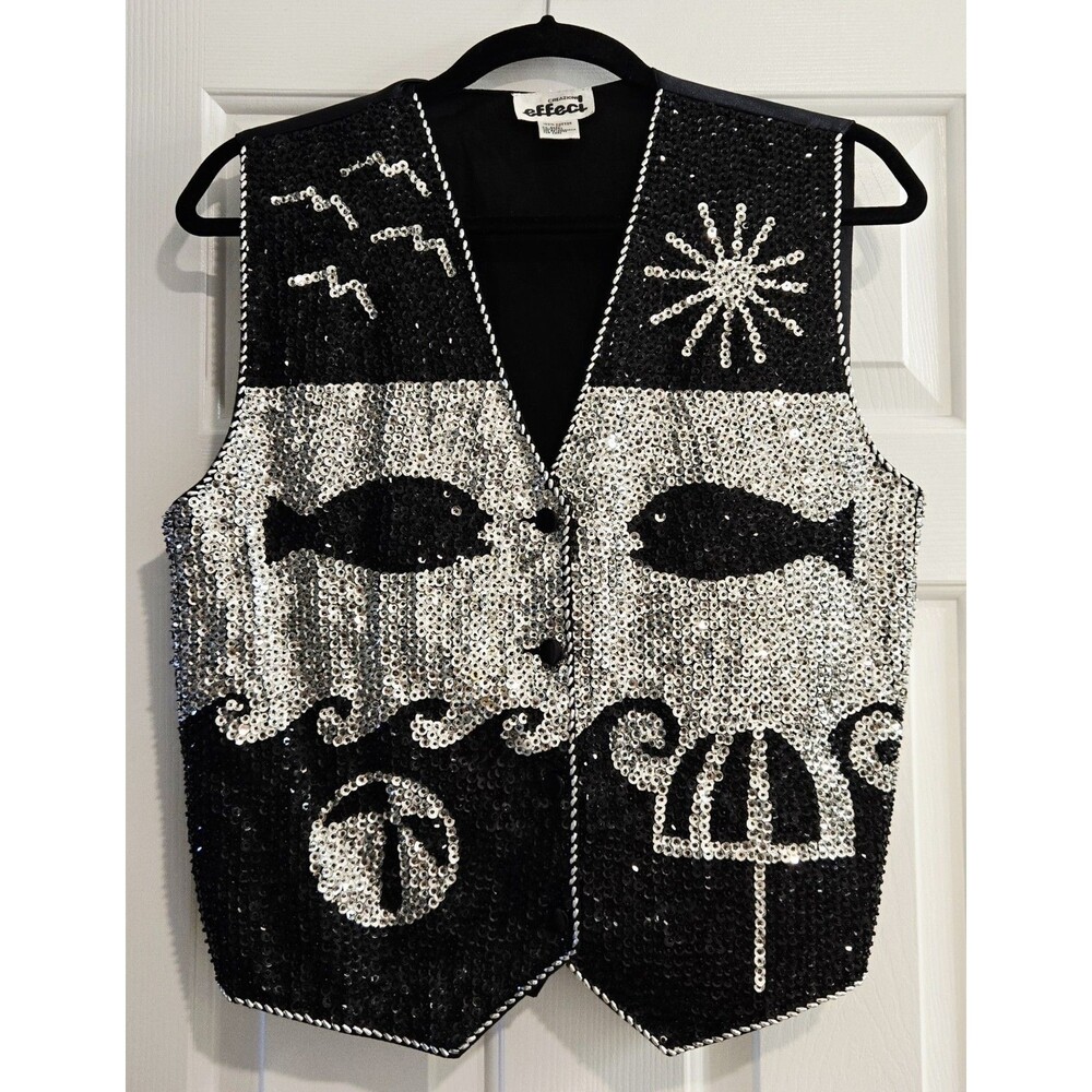 Rare Creazioni Effecci Sequin Formal Vest Black/Silver Cotton Size M Regular